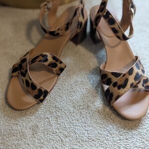 J. Crew Brown and Black Sandals with Ankle Strap